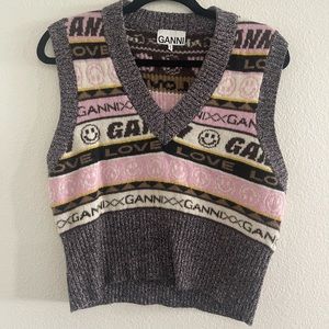 GANNI love sweater vest gray pink